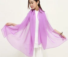100% Silk Scarf Women neckerchief Shawl Wrap solid color thin purple MY115-24