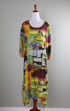 SHANA $99 Vibrant Abstract Art Print Casual Lantern Dress Size Small