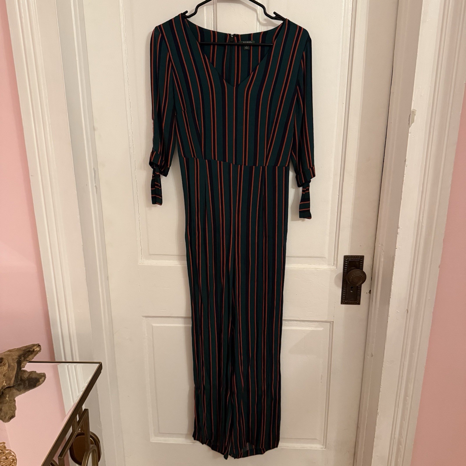 Wild Fable Green Striped V-Neck Wide-Leg Tie Sleeve Jumpsuit  S