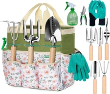 Garden Tool Set with Bag and Gloves, Stainless Steel Gardening Tool Set, Ideal G