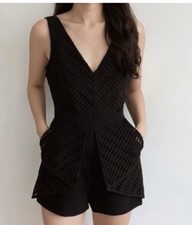 New Adelyn Rae Black Peplum Sleeveless mini Romper Sz large Feminine minimalist