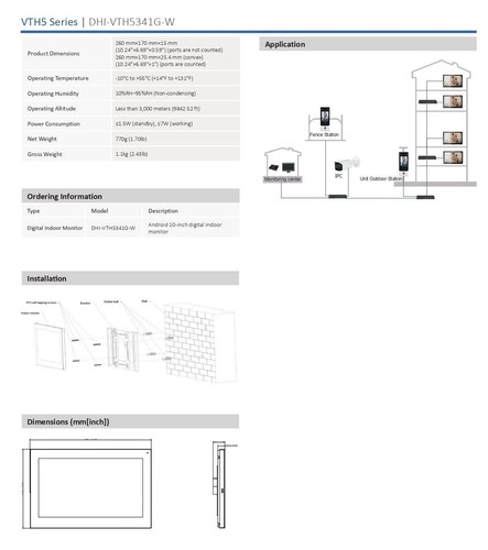 New Dahua VTH5341G-W Wi-Fi Indoor Monitor Network Android 8.1 for Door Intercom - Picture 3 of 6