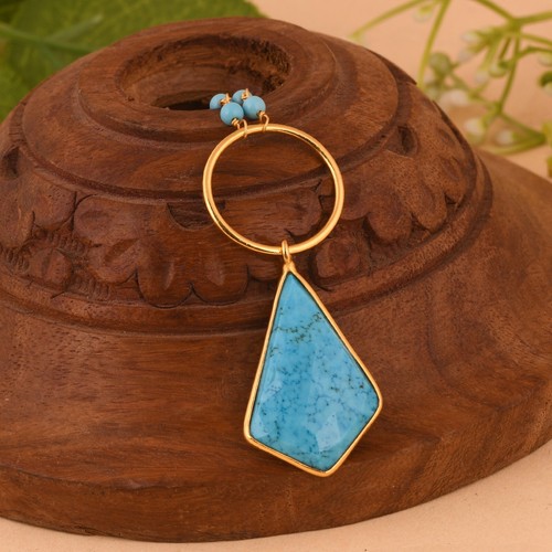Beaded Chain Brass Necklace Yellow Gold Kite Pendent Necklace With Turquoise - Picture 9 of 9