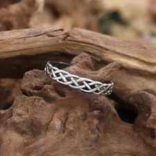 Stackable Woven Celtic Knot Ring Sizes 4-15 - Sterling Silver Irish Band Jewelry