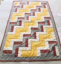 Hand Quilted Lap Blanket Wall Hanging Quilt Yellow Gray Rust 29 X 46  