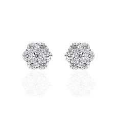 1.00ct Brilliant Created Diamond 7-Stone Cluster Earrings 14K White Gold Studs