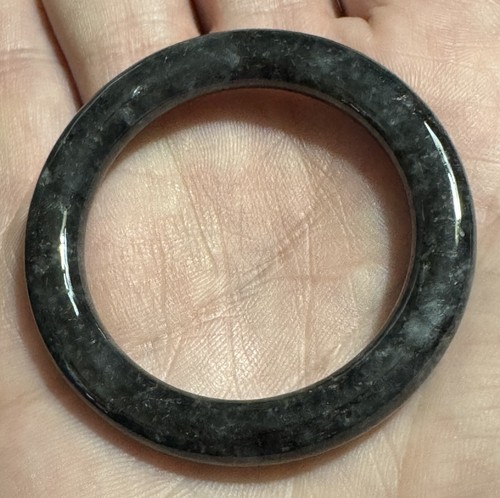 ESTATE VINTAGE BURMESE FINE SMOKY GRAY BLACK JADEITE JADE A CIRCLE HOOP RING - Picture 8 of 10