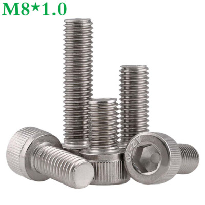 M8 - 1.0 Fine Thread 304 Stainless Steel Hex Bolts Socket Cap Head Screws DIN912