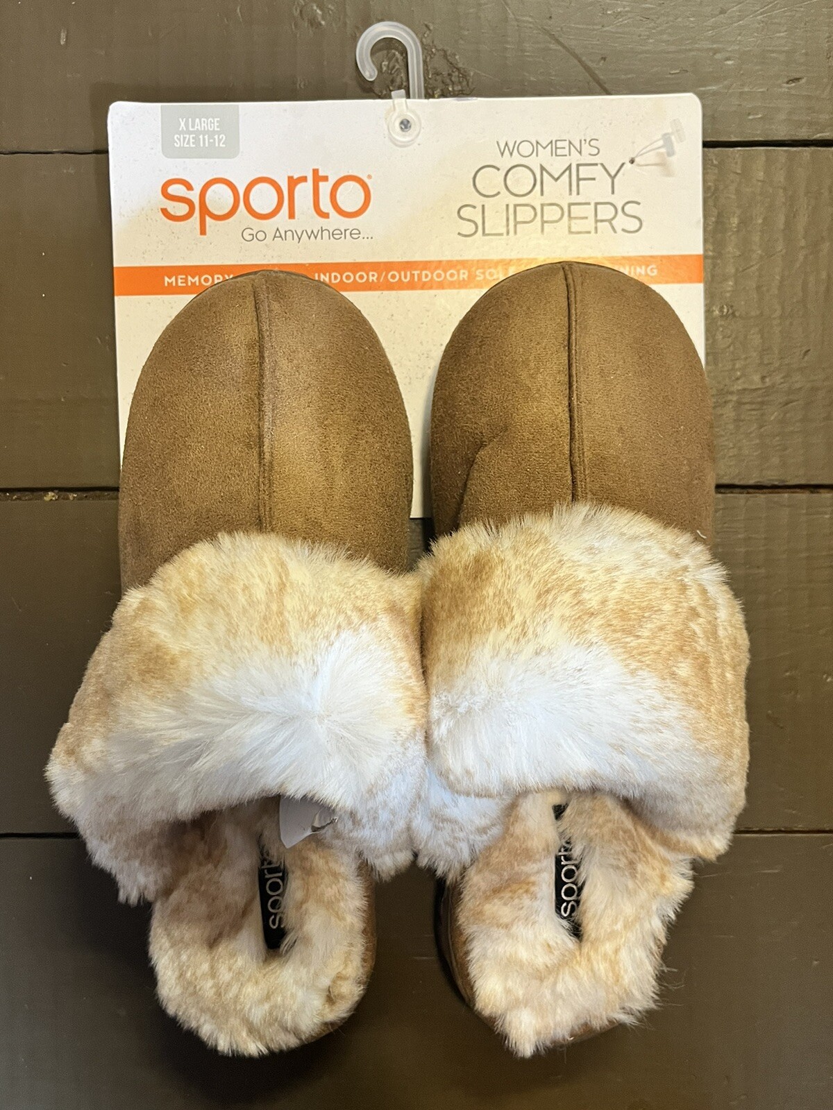 SAOLA Nuovo! Pantofole donna SPORT taglia XL 11 12 pelliccia marrone chiaro camera da letto suola esterna