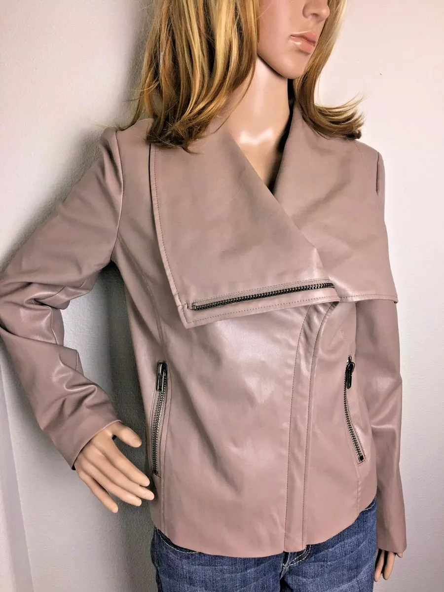 BB Dakota Women's Faux Leather Drape Front Jacket Size XS Tan