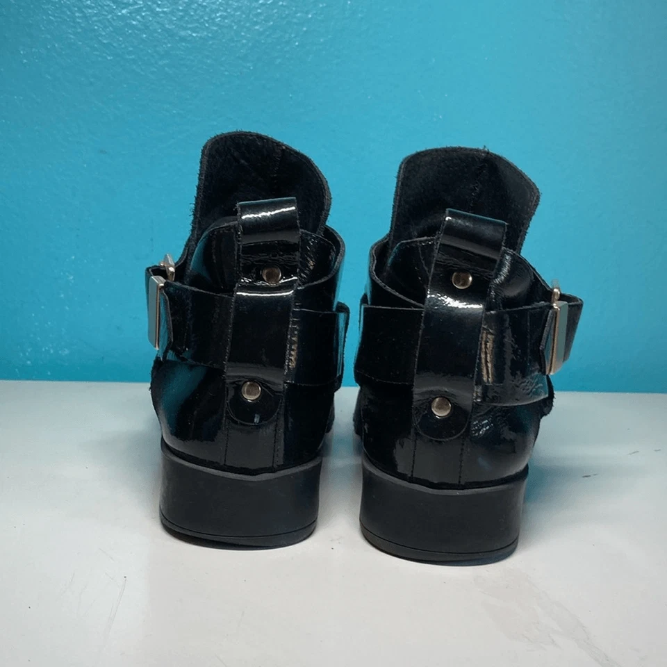 Botines de cuero negro Miista para mujer 39 talla EE. UU. 8,5 hebilla lateral 1" tacón bloque Foto 4 de 4