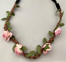 NEW TAN SUEDE BRAID FLOWER HEADBAND SELECT COLOR FREE USA SHIPPING