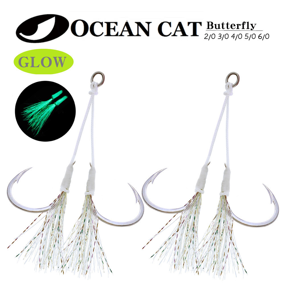 Assist Hooks For Jigging - Slow/Fast Jigs Fishing Hooks, 3 Pcs, Size 2/0-3, Glow Green, High Carbon Steel - View #4