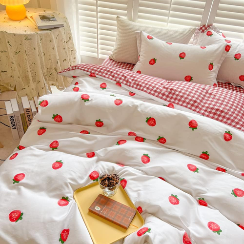 Strawberry Kids Duvet Cover Set Queen 100% Cotton Bedding for Boys Girls Teens C - Picture 3 of 12