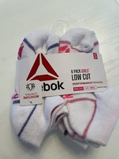 NWT Reebok Girls Youth 6-Pack Low Cut Socks Sz S 4-8 White Multi Color Training