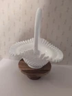 Vintage White Hobnail Milk Glass Basket Ruffled Rim