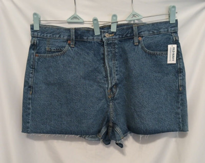 Old Navy Sky Higher High Rise A-Line Denim Shorts Sz 18 Blue Blunt Hem Btn Fly