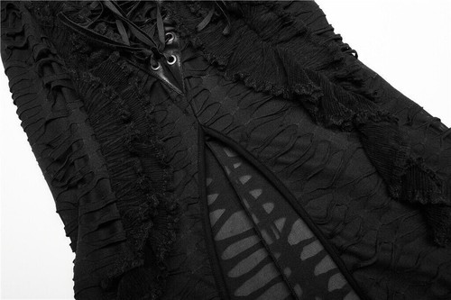 Punk Rave Black Gothic Decadent Lace Sexy High Slit Tiered Ruffle Fishtail Skirt - Picture 14 of 27