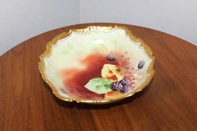 PICKARD HANDPAINTED CHINA BOWL BLACKBERRIES FLORAL w/ GILDED RIM 