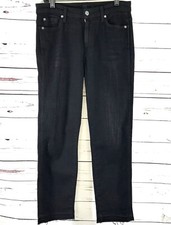 7 For All Mankind Jeans Women's Size 29 Black Ankle Straight Distressed Raw Hem
