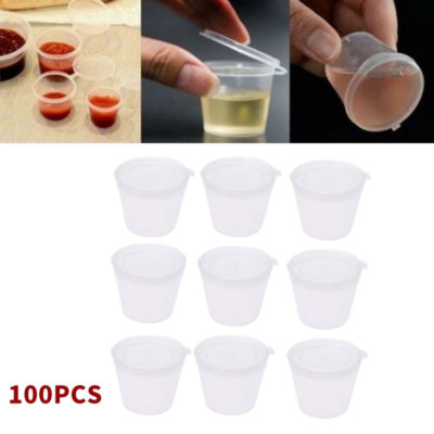 100Pcs/Set Small Plastic Sauce Cups Food Storage Containers Clear Boxes + Lids