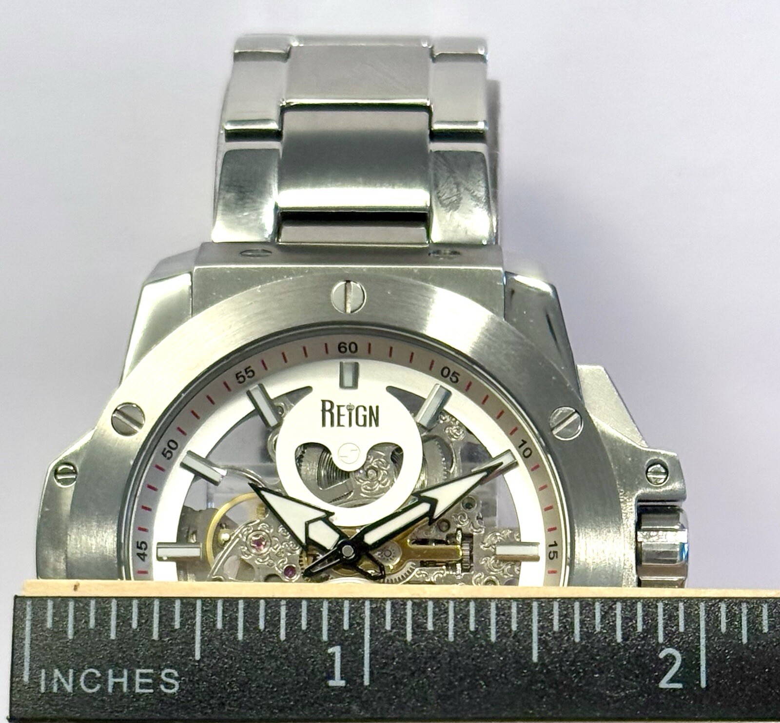 48mm Auto Skeleton & White Dial | Silvertone Brac… - image 12