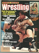 EB2812  HARLEY RACE   BOB BACKLUND  signed Vintage Wrestling Magazine w/COA
