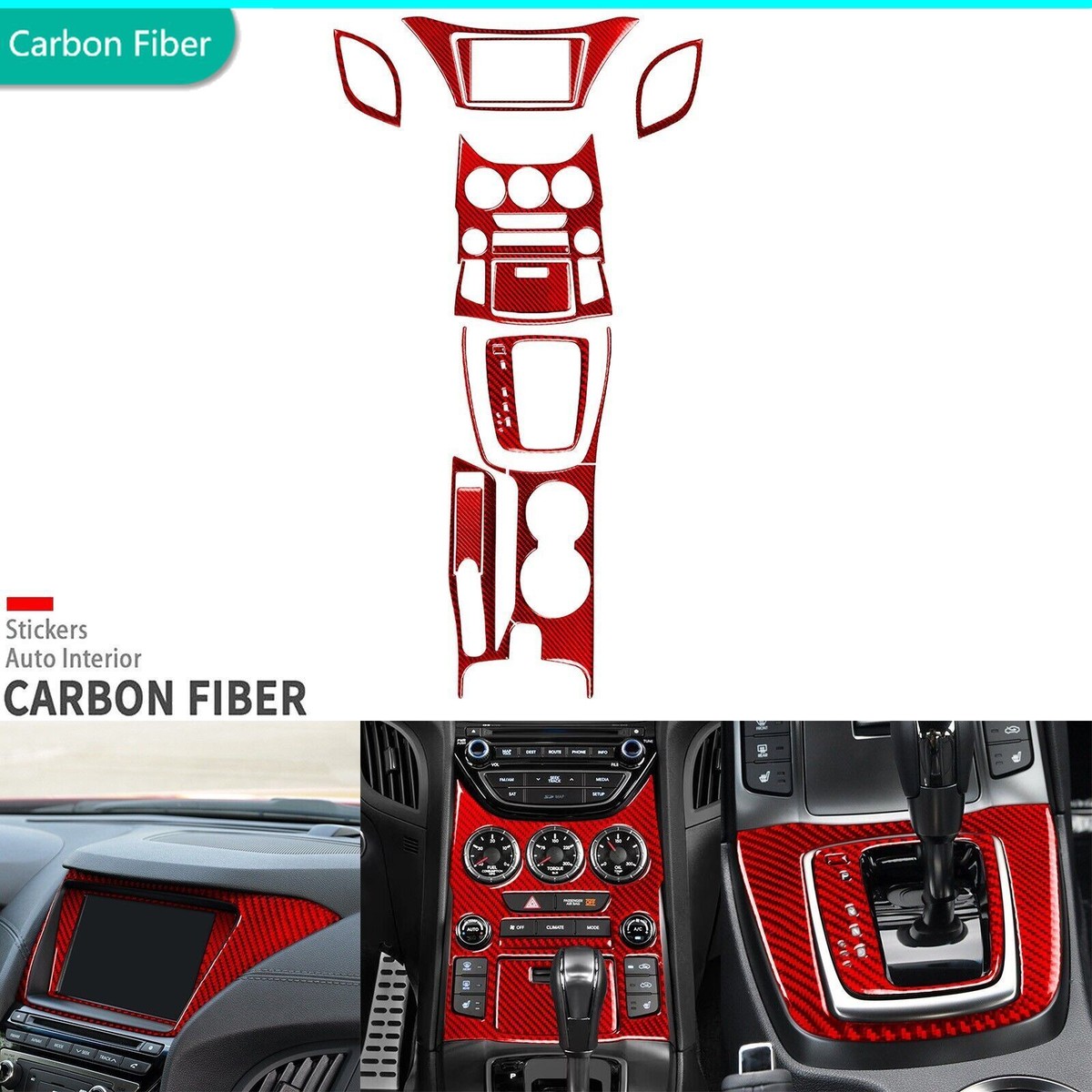 19Pcs Red Carbon Fiber Center Console Trim Kits For Hyundai