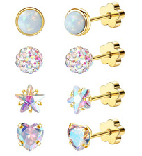 4Pairs Hypoallergenic Flat Back Earrings for Women 14K Gold Cartilage Earring fo