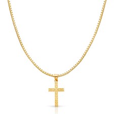 14K Yellow Gold Religious Cross Pendant Necklace with 1.2mm Box Chain