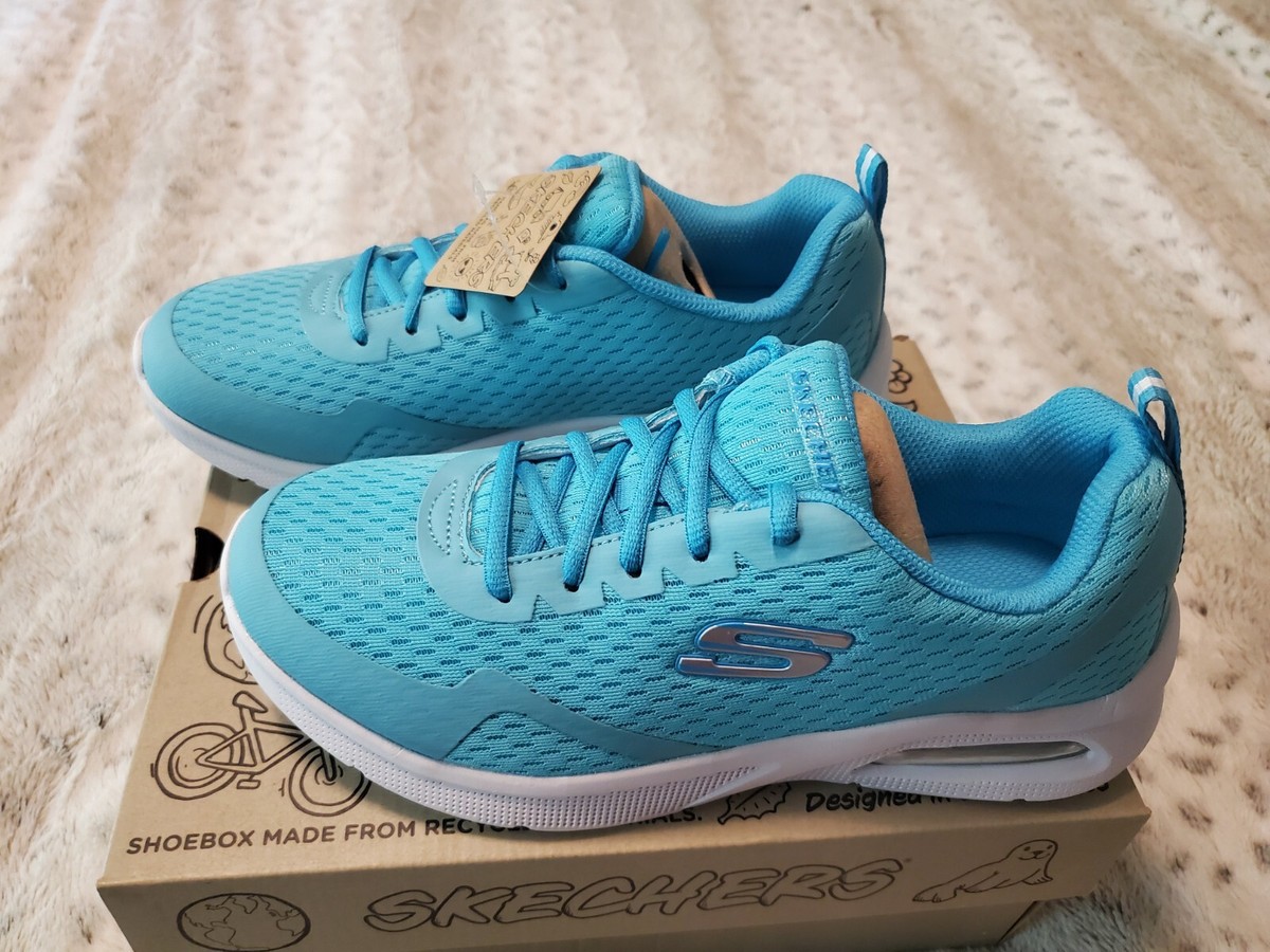 New Skechers Girls Tie Laces Aqua Electric Blue Jumps shoes