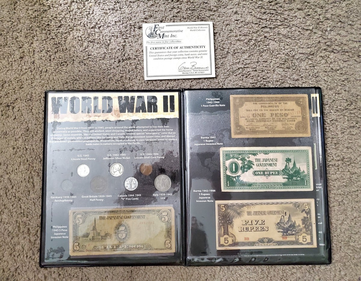 First Commemorative Mint 1939-45 Bank Note, Coin and Stamp WWII
