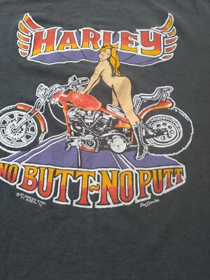 Vintage 80s 3D Emblem Harley Davidson Rare T Shirt No Butt No Putt