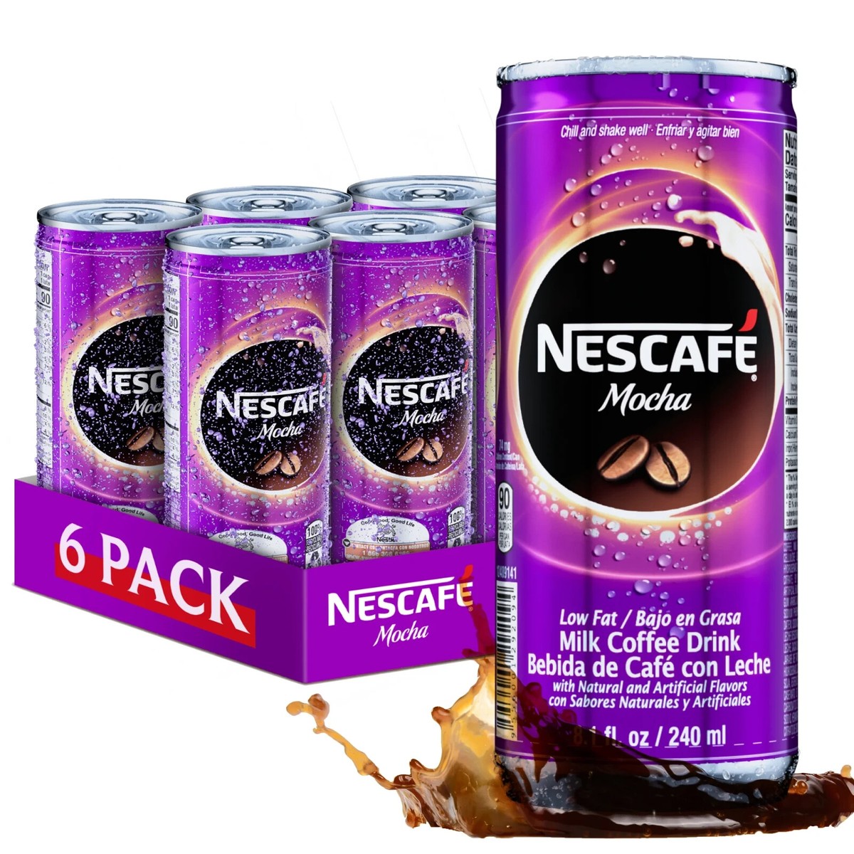 Nescafe Mocha Milk Coffee Drink Low Fat 8.1 oz ( Pack of 6 )~5/17