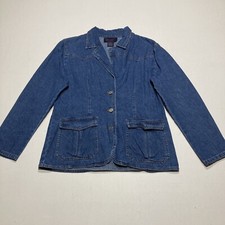 Women  s Denim  Co. Blue Denim Long Sleeve Button Up Blazer Jacket Size S