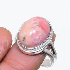 Natural Rhodochrosite Gemstone 925 Sterling Silver Ring Size 9 US 