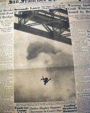 DAREDEVIL Dives off San Francisco-Oakland Bay Bridge w/ Photos 1937 Newspaper