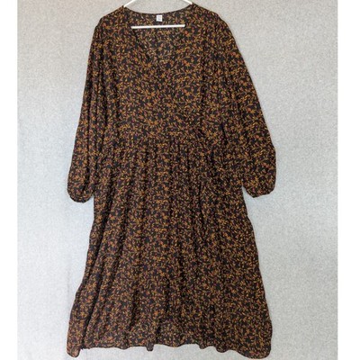 old navy flowy dress Midi Womens XXL Black Floral Faux Wrap Prairie Autumnal notdemonia