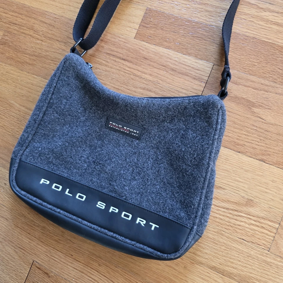 Cartera Polo Ralph Lauren Y2K Años 90 Vintage Lana Gris Bandolera Ropa de Calle Foto 4 de 4