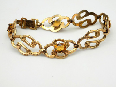 Vintage WRE 1/20 12k Gold Filled Citrine Chain Link Bracelet 1940s Cloud 7''