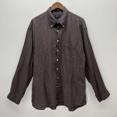 GANT The Linen Shirt Mens 2XL Dress Shirt Brown 100% Linen Long Sleeve Button Up