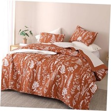 Bed Spread Boho Quilt with Floral Pattern Microfiber Quilts King Terracotta