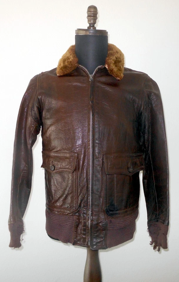 WW2 US NAVY & MARINE CORPS - G-1 / M-422A  LEATHER PILOT FLIGHT JACKET - NICE! - Image 3 of 4