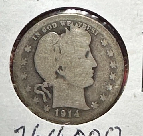 1914S US Barber SILVER Quarter "San Francisco" Mint! KEY DATE! Only 264K Minted!