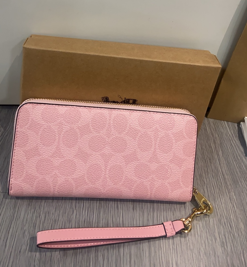 Coach Long Zip Around Wallet Signature Canvas Red Wristlet CW778