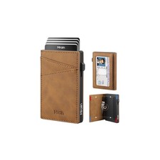 Men's Slim Wallet with ID Window Pop Up Card Holder RFID Blocking Metal Walle...