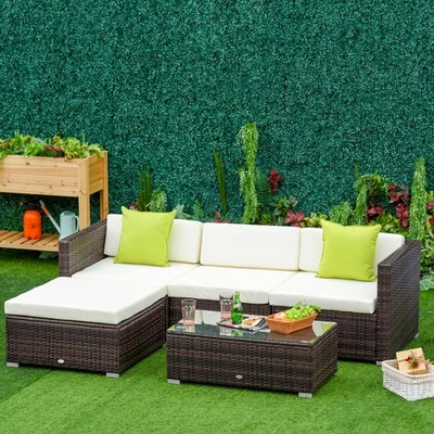 Outsunny 5 Pieces Rattan Sofa Set Wicker Sectional Cushion Patio Refurbished - Image 1 of 4