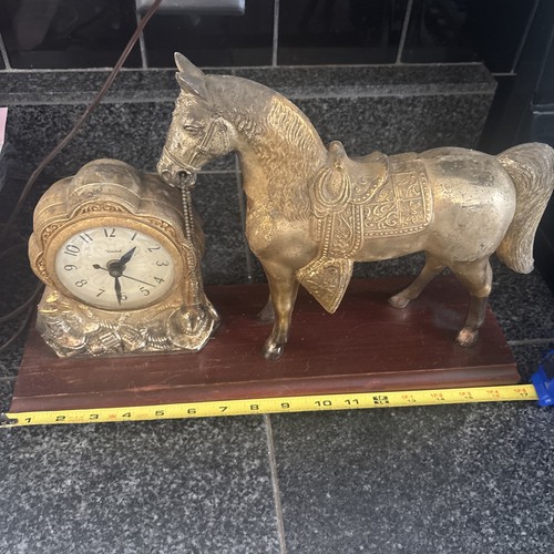 Vintage Western 1950's United Self Starting Clock Brass Horse Mantel Model #315 - Picture 15 of 16