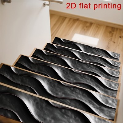 2D Flat Printing Wave-textured Black and Golden Stair Treads, Non-slip Stair C