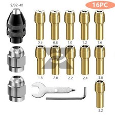 16PCS Drill Chuck Collet Set 0.8-3.2mm Shank Replacement for Dremel Rotary Tool